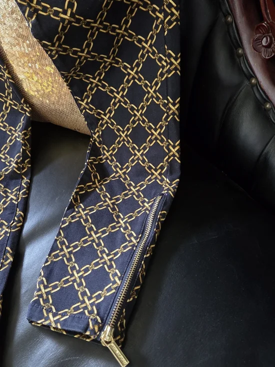Michael Kors Navy Blue and Gold Chain-Print Skinny Pants - Picture 4 of 5